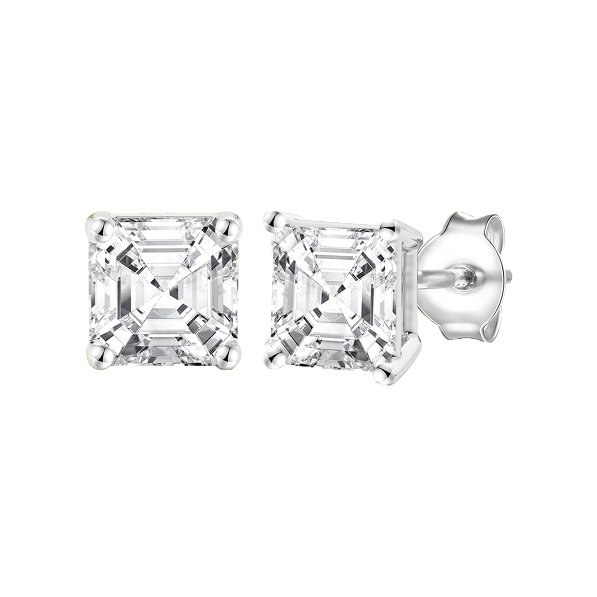 14K Lab Grown Asscher Solitaire Earrings F-G VS1-VS2