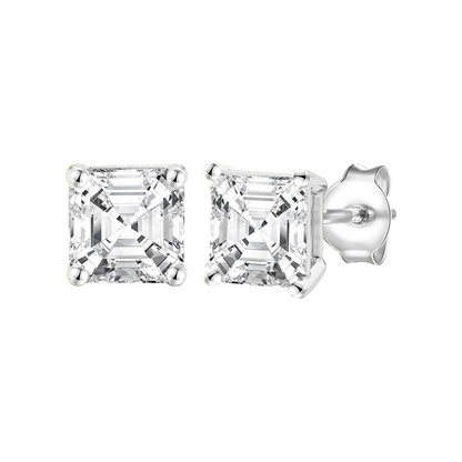 14K Lab Grown Asscher Solitaire Earrings F-G VS1-VS2