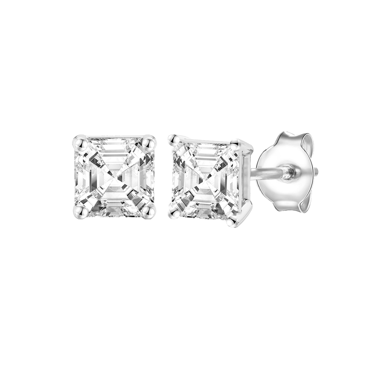 14K Lab Grown Asscher Solitaire Earrings F-G VS1-VS2