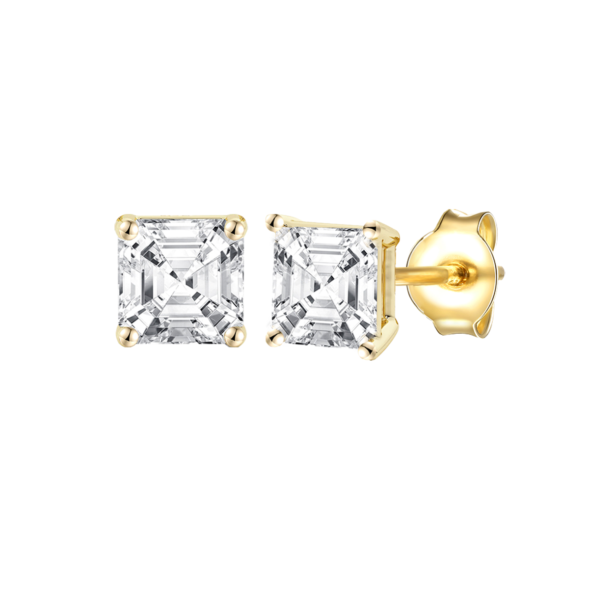 14K Lab Grown Asscher Solitaire Earrings F-G VS1-VS2