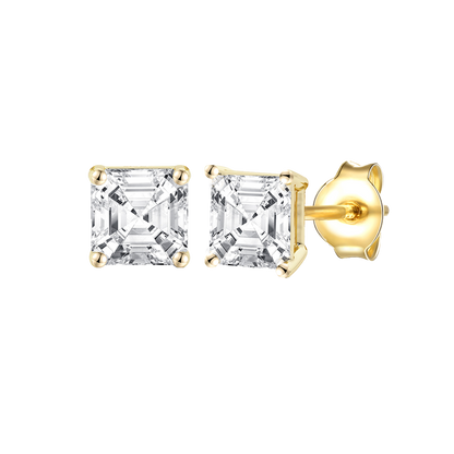 14K Lab Grown Asscher Solitaire Earrings F-G VS1-VS2