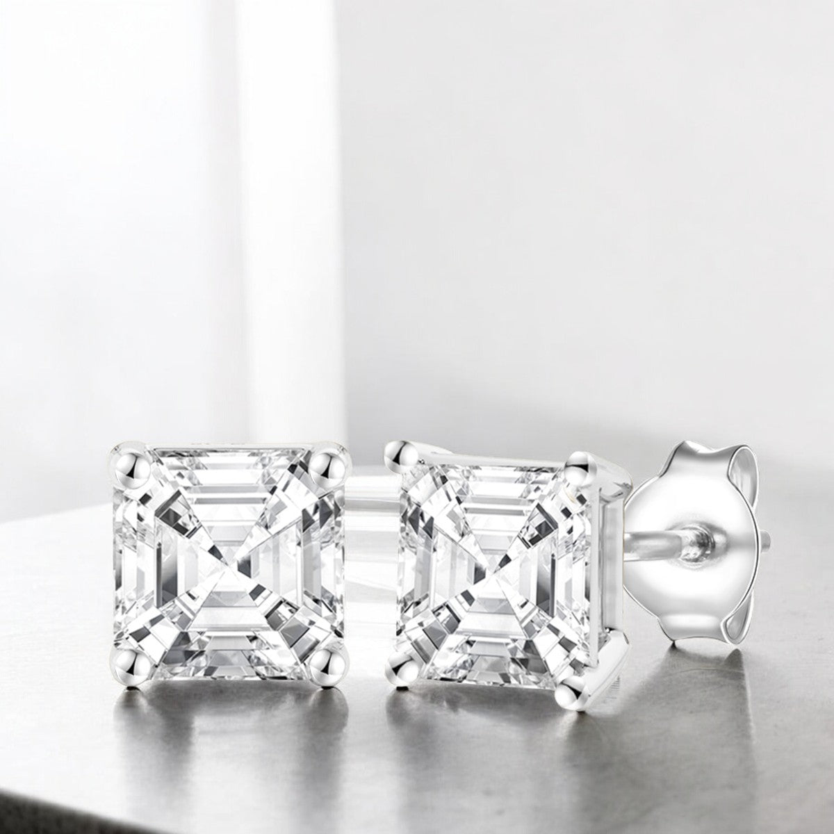 14K Lab Grown Asscher Solitaire Earrings F-G VS1-VS2