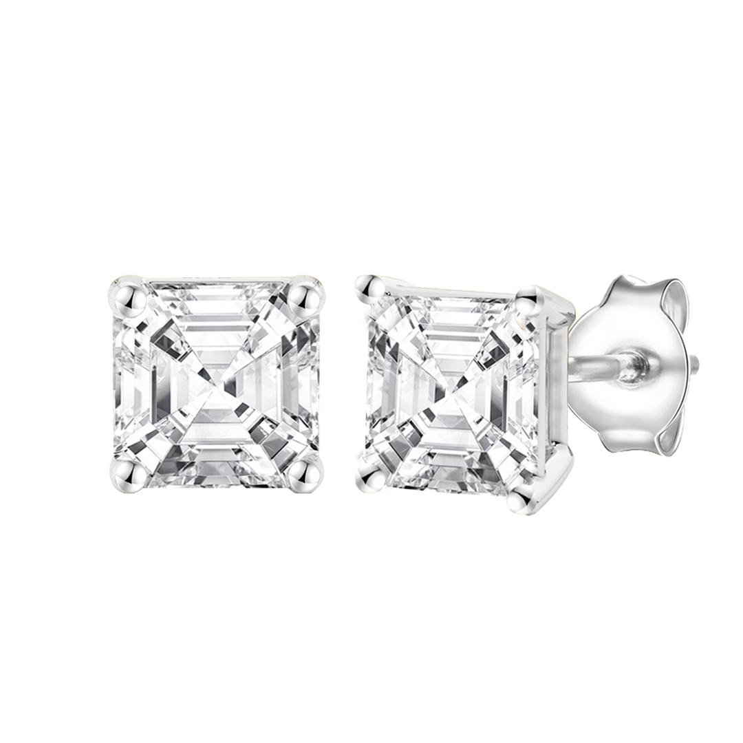 14K Lab Grown Asscher Solitaire Earrings F-G VS1-VS2