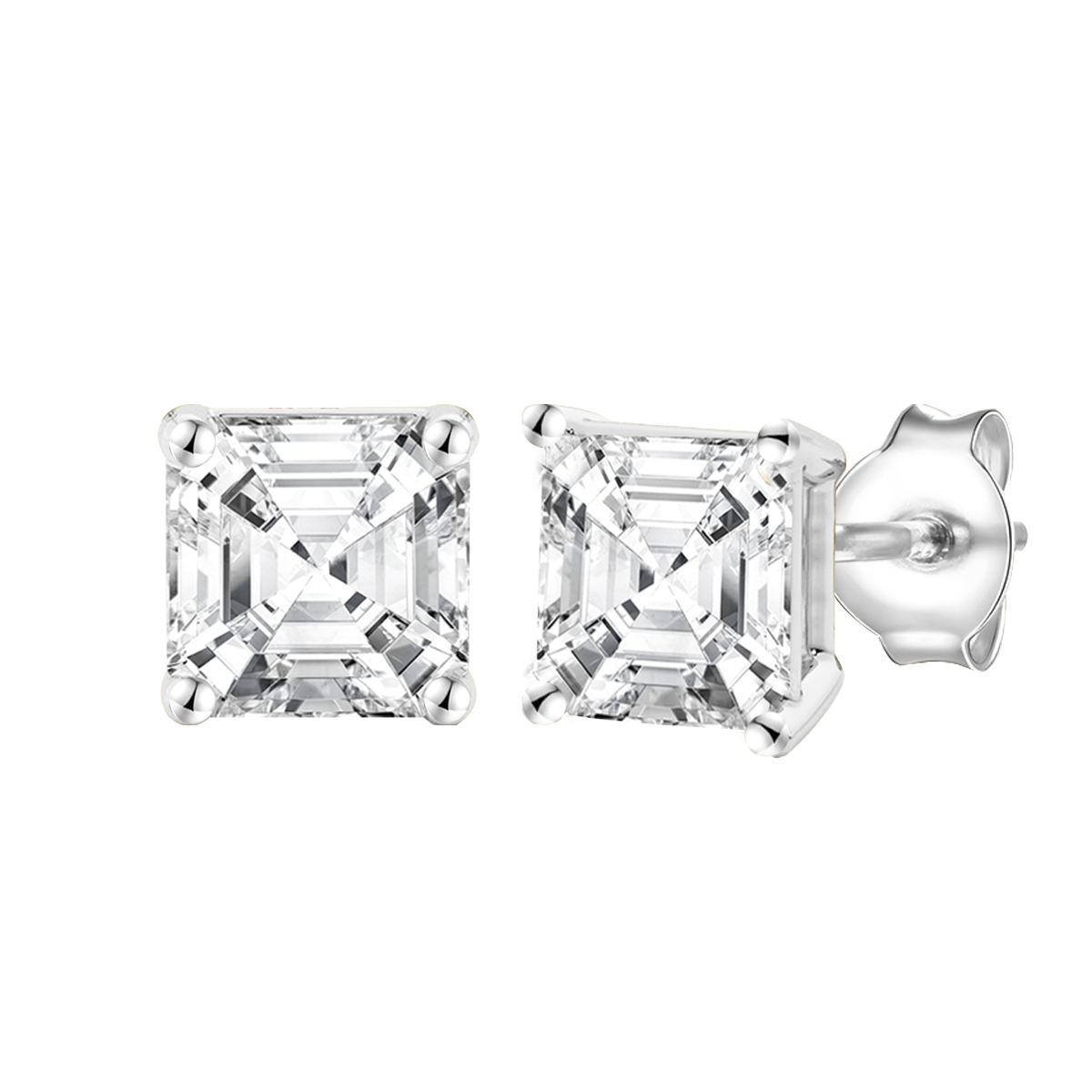 14K Lab Grown Asscher Solitaire Earrings F-G VS1-VS2