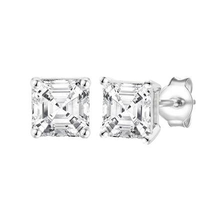 14K Lab Grown Asscher Solitaire Earrings F-G VS1-VS2