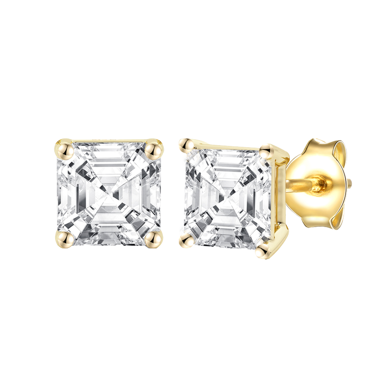 14K Lab Grown Asscher Solitaire Earrings F-G VS1-VS2
