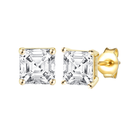 14K Lab Grown Asscher Solitaire Earrings F-G VS1-VS2