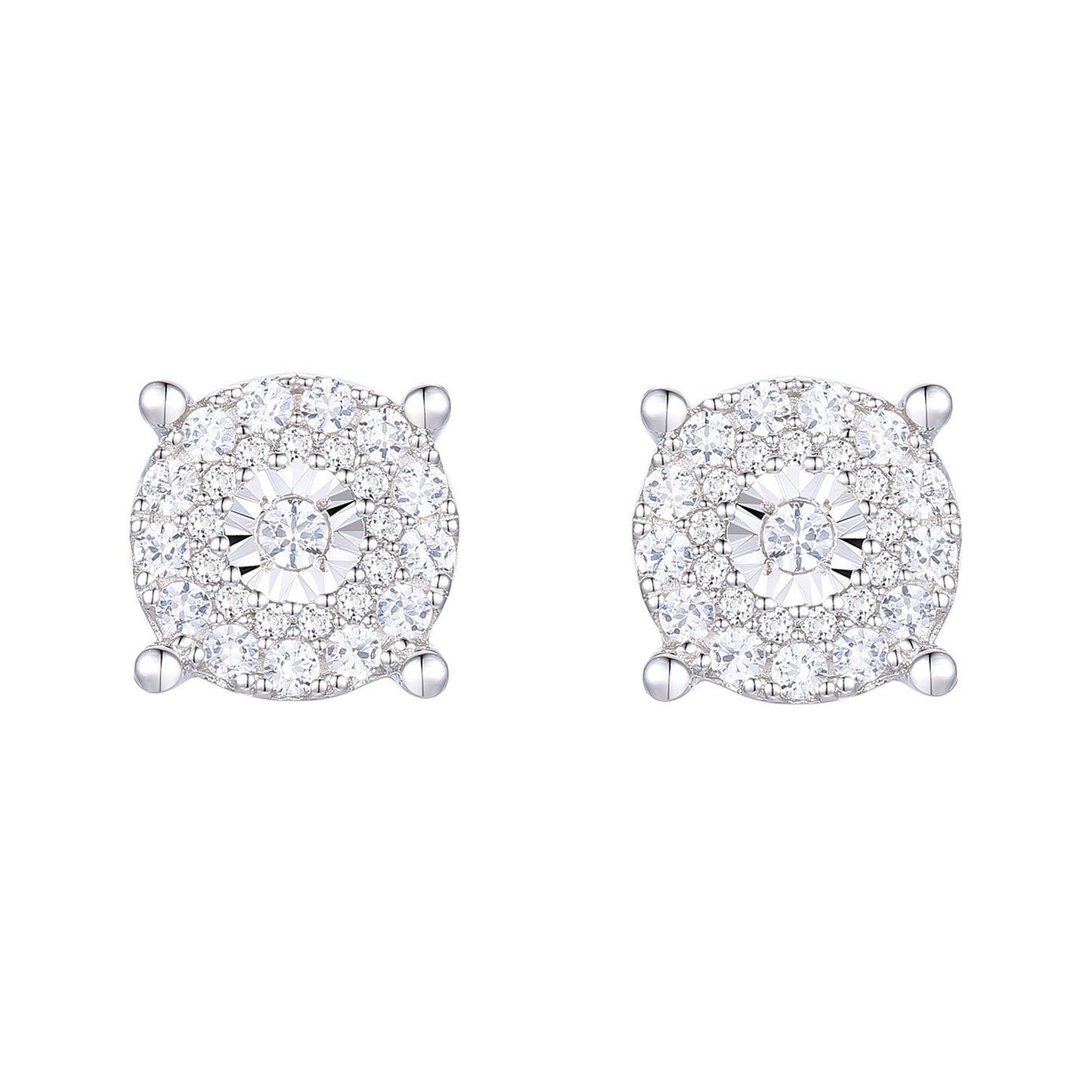 Sterling Silver 1/3 ct tw Diamond Miracle Plate Round Shape Earring (I-I2)