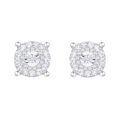 Sterling Silver 1/3 ct tw Diamond Miracle Plate Round Shape Earring (I-I2)
