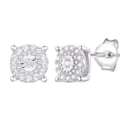 Sterling Silver 1/3 ct tw Diamond Miracle Plate Round Shape Earring (I-I2)