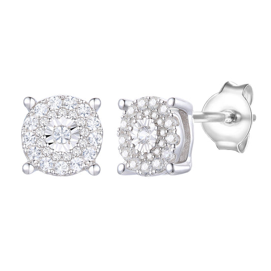 Sterling Silver 1/3 ct tw Diamond Miracle Plate Round Shape Earring (I-I2)