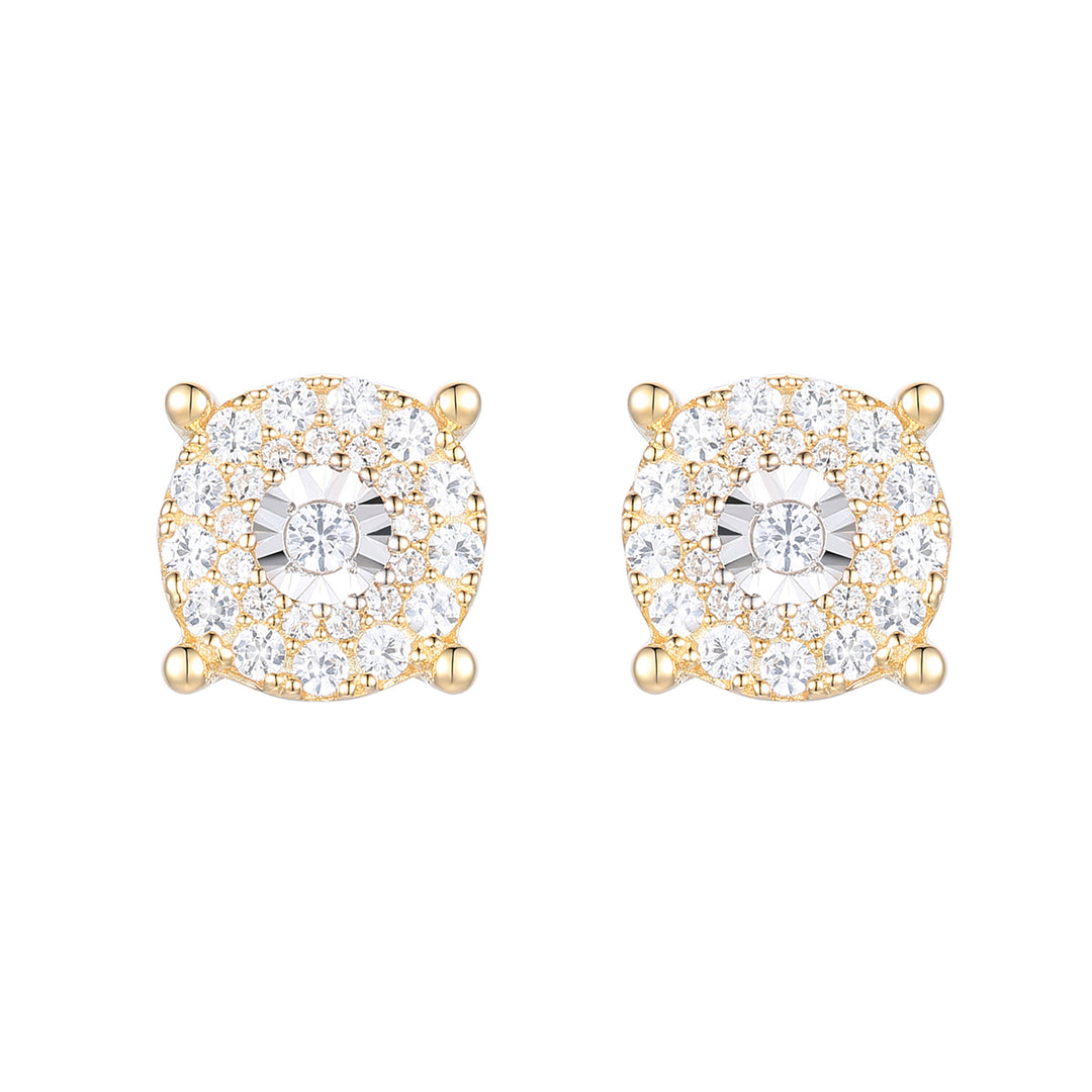 14K Yellow Gold over Sterling Silver 1/3 ct tw Diamond Miracle Plate Round Shape Earring (I-I2)