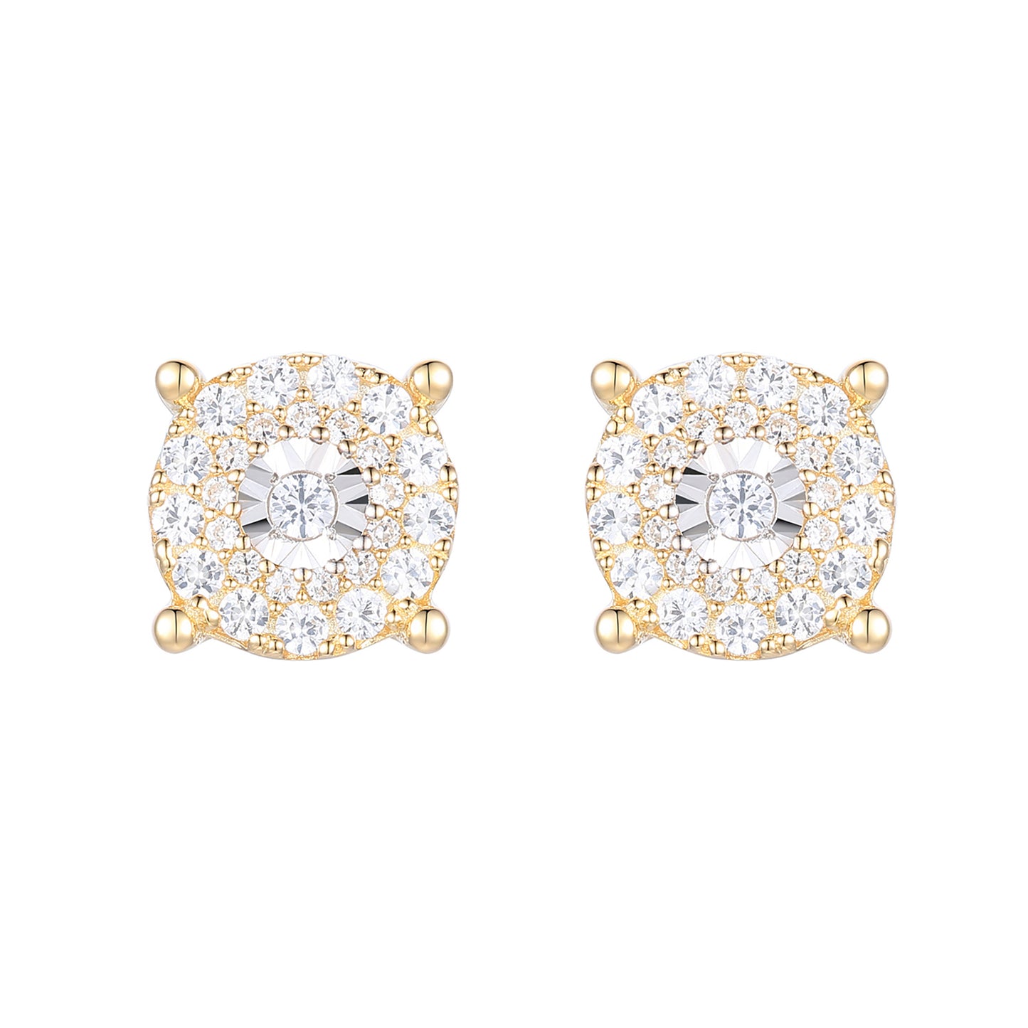 14K Yellow Gold over Sterling Silver 1/3 ct tw Diamond Miracle Plate Round Shape Earring (I-I2)