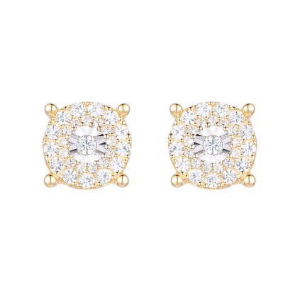 14K Yellow Gold over Sterling Silver 1/3 ct tw Diamond Miracle Plate Round Shape Earring (I-I2)