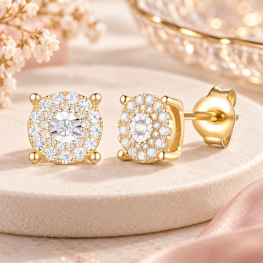 14K Yellow Gold over Sterling Silver 1/3 ct tw Diamond Miracle Plate Round Shape Earring (I-I2)