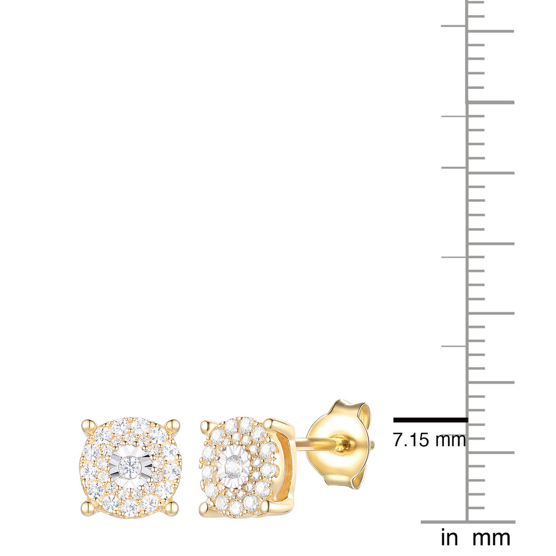 14K Yellow Gold over Sterling Silver 1/3 ct tw Diamond Miracle Plate Round Shape Earring (I-I2)