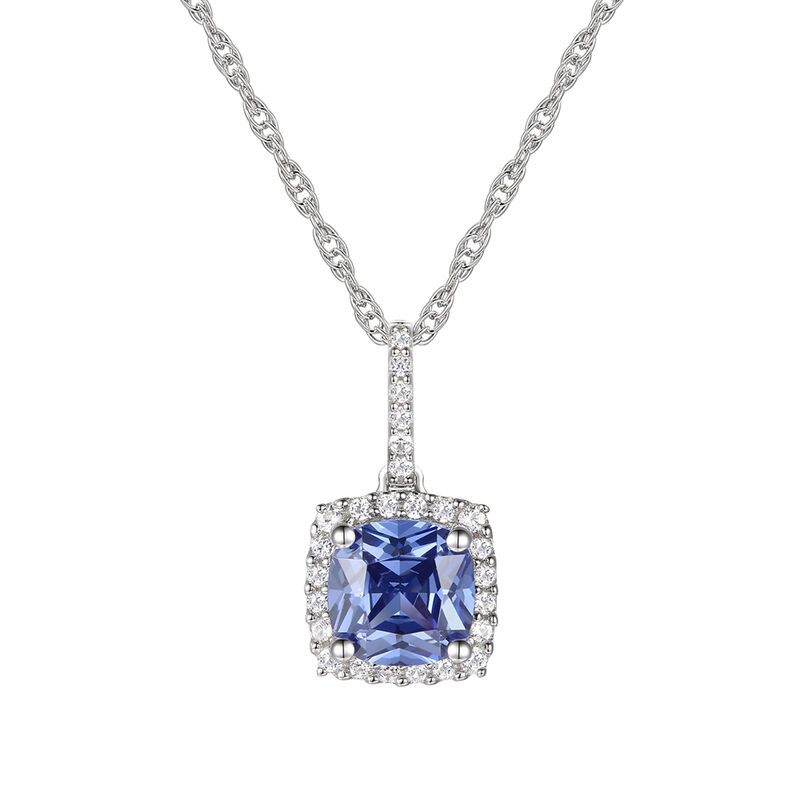 Cushion-Cut Tanzanite & Diamond Pendant in 14K White Gold (1/8 ct. tw.)