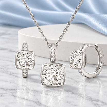 Sterling Silver Lab Created Blue, Pink, and White Sapphire Cushion Cut 2-piece Set