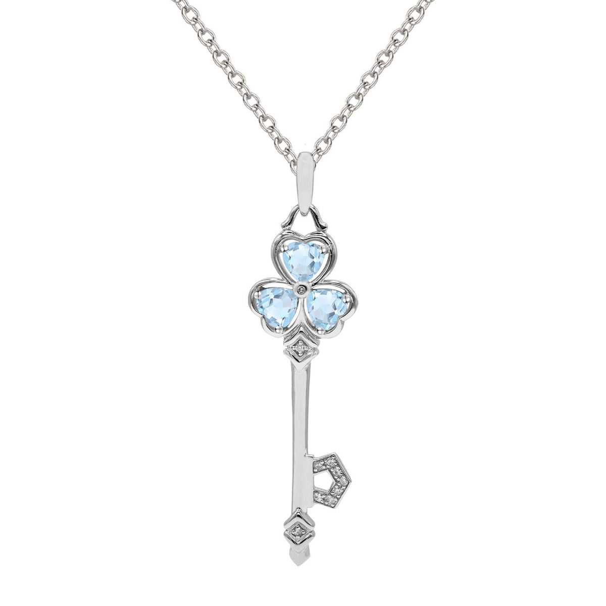 Aquamarine & Natural Diamond Accent Key Pendant in Sterling Silver