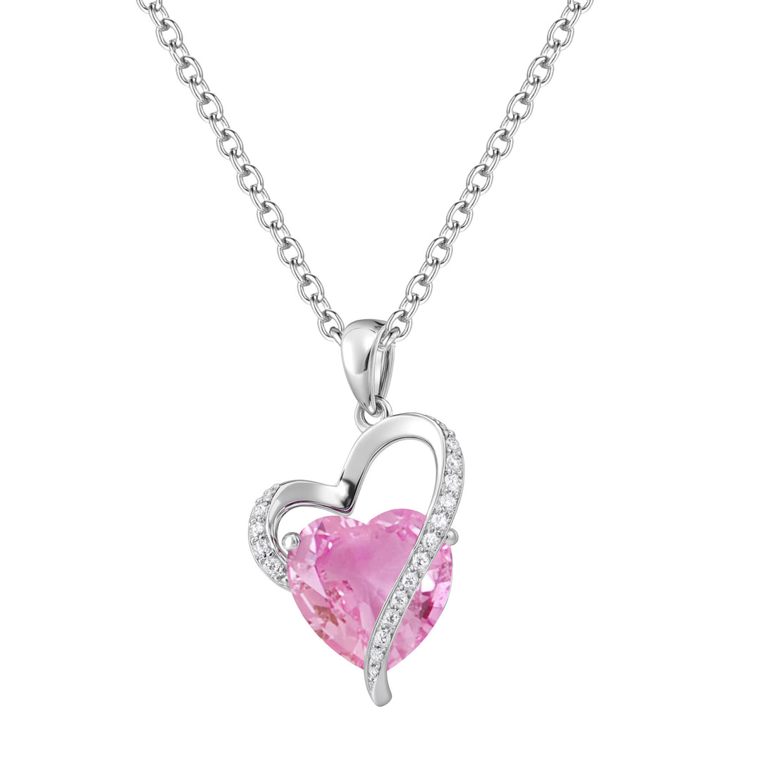 Sterling Silver Lab Created Pink & White Sapphire Heart Pendant Necklace