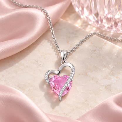 Sterling Silver Lab Created Pink & White Sapphire Heart Pendant Necklace