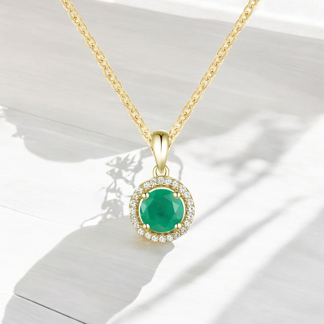 Elegant 10K Gold Pendant with Genuine Emerald and Diamonds – 5mm Stone, 18" Rope Chain