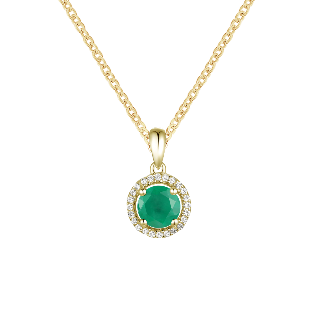 Elegant 10K Gold Pendant with Genuine Emerald and Diamonds – 5mm Stone, 18" Rope Chain