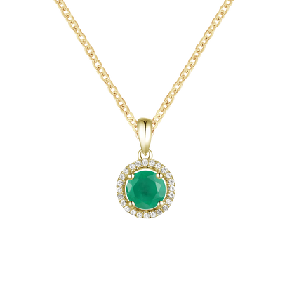 Elegant 10K Gold Pendant with Genuine Emerald and Diamonds – 5mm Stone, 18" Rope Chain