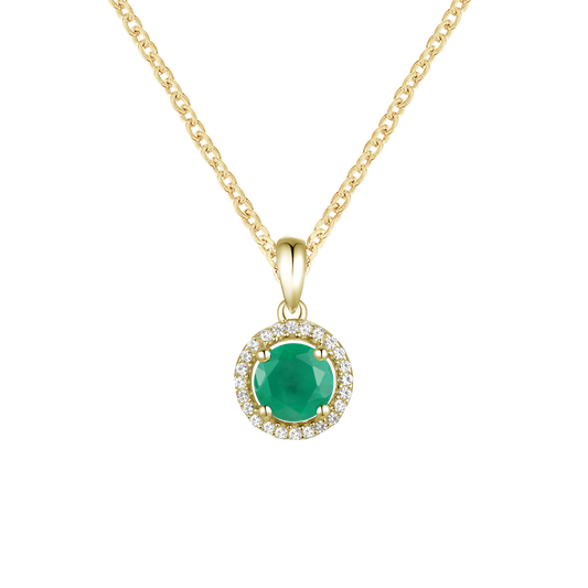 Elegant 10K Gold Pendant with Genuine Emerald and Diamonds – 5mm Stone, 18" Rope Chain