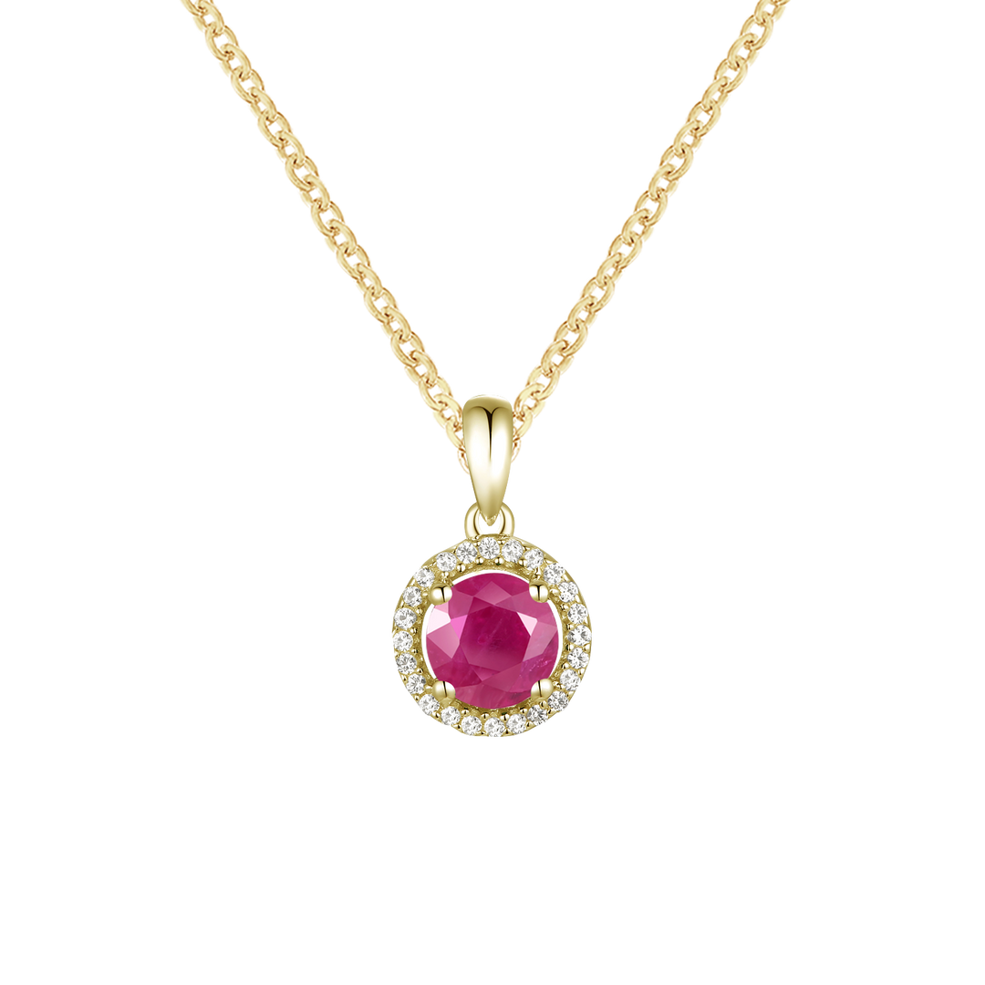 Elegant 10K Gold Pendant with Genuine Ruby and Diamonds – 5mm Stone, 18" Rope Chain