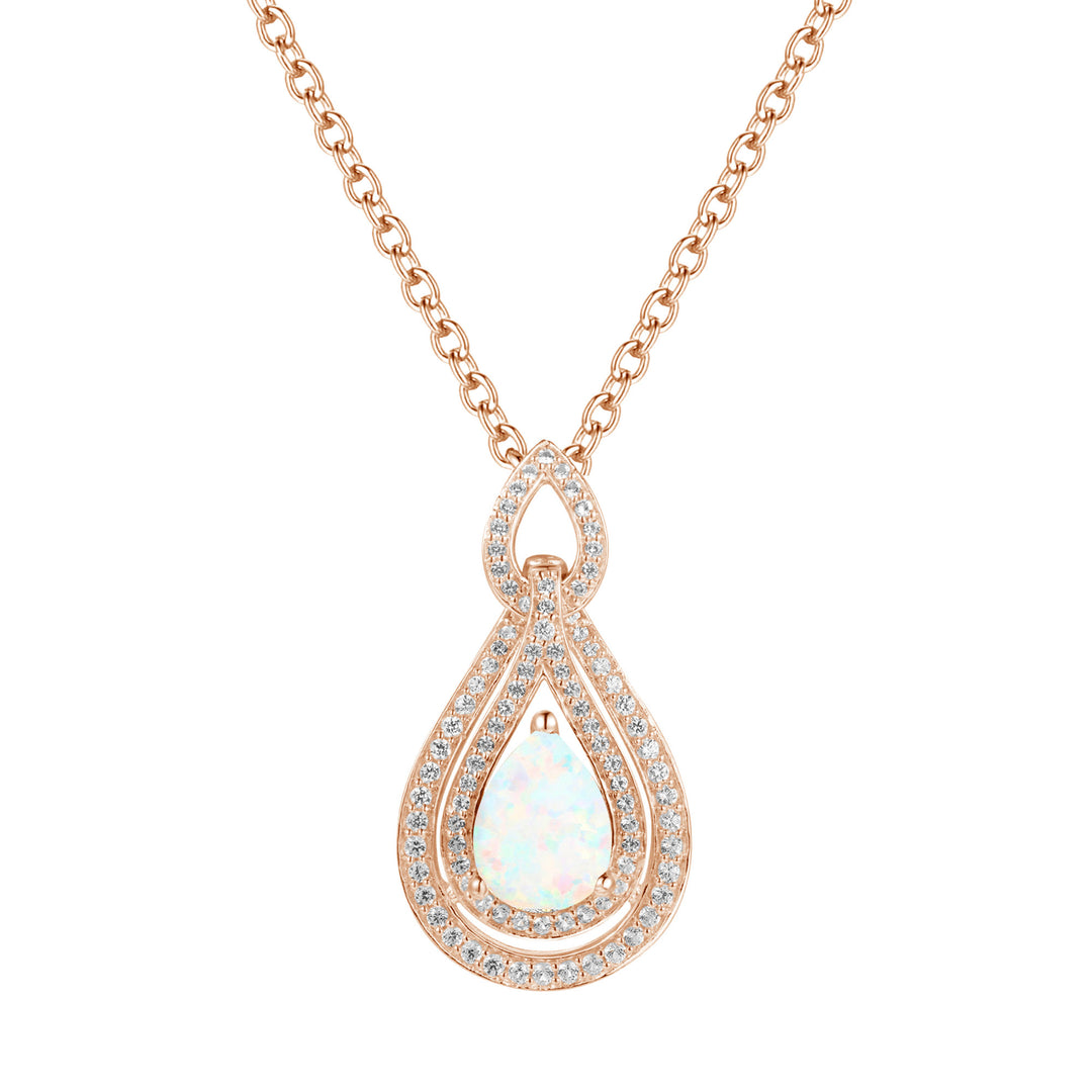 Sterling Silver Lab Created Opal & White Sapphire Teardrop Pendant Necklace