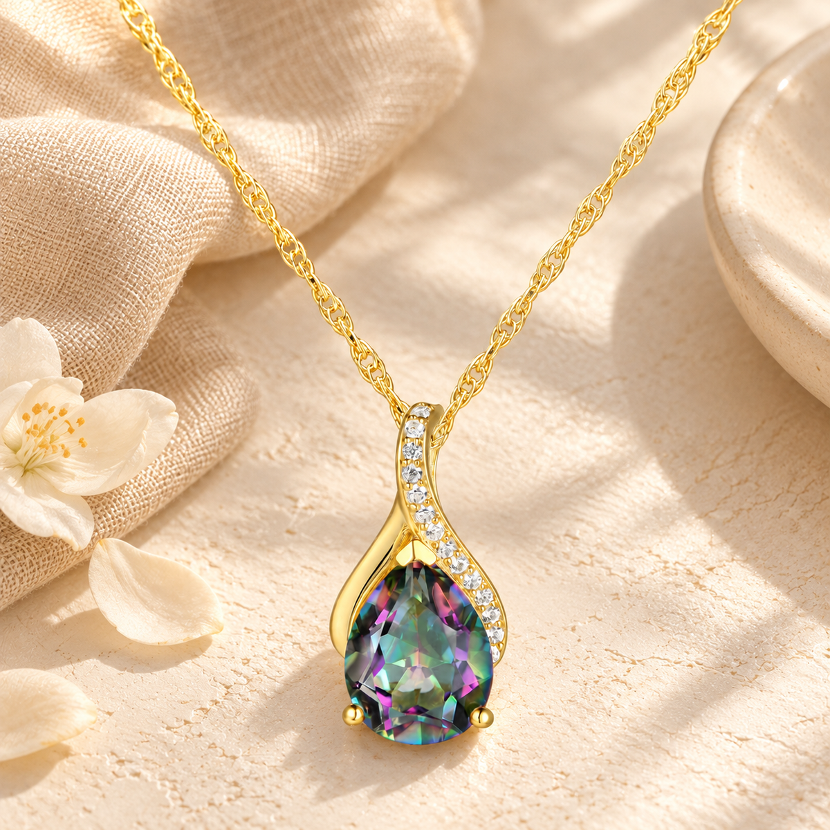 14K Yellow Gold over Sterling Silver Mystic Topaz Pear Drop Pendant