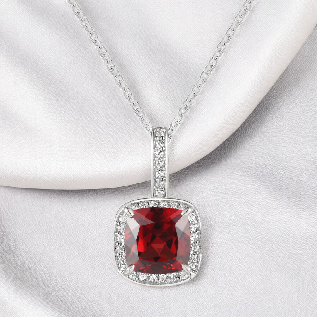 10K Genuine Garnet Cushion Cut Pendant with 18" Chain