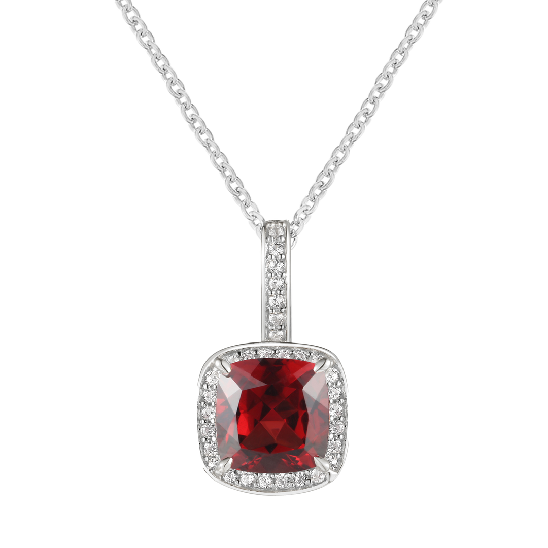 10K Genuine Garnet Cushion Cut Pendant with 18" Chain