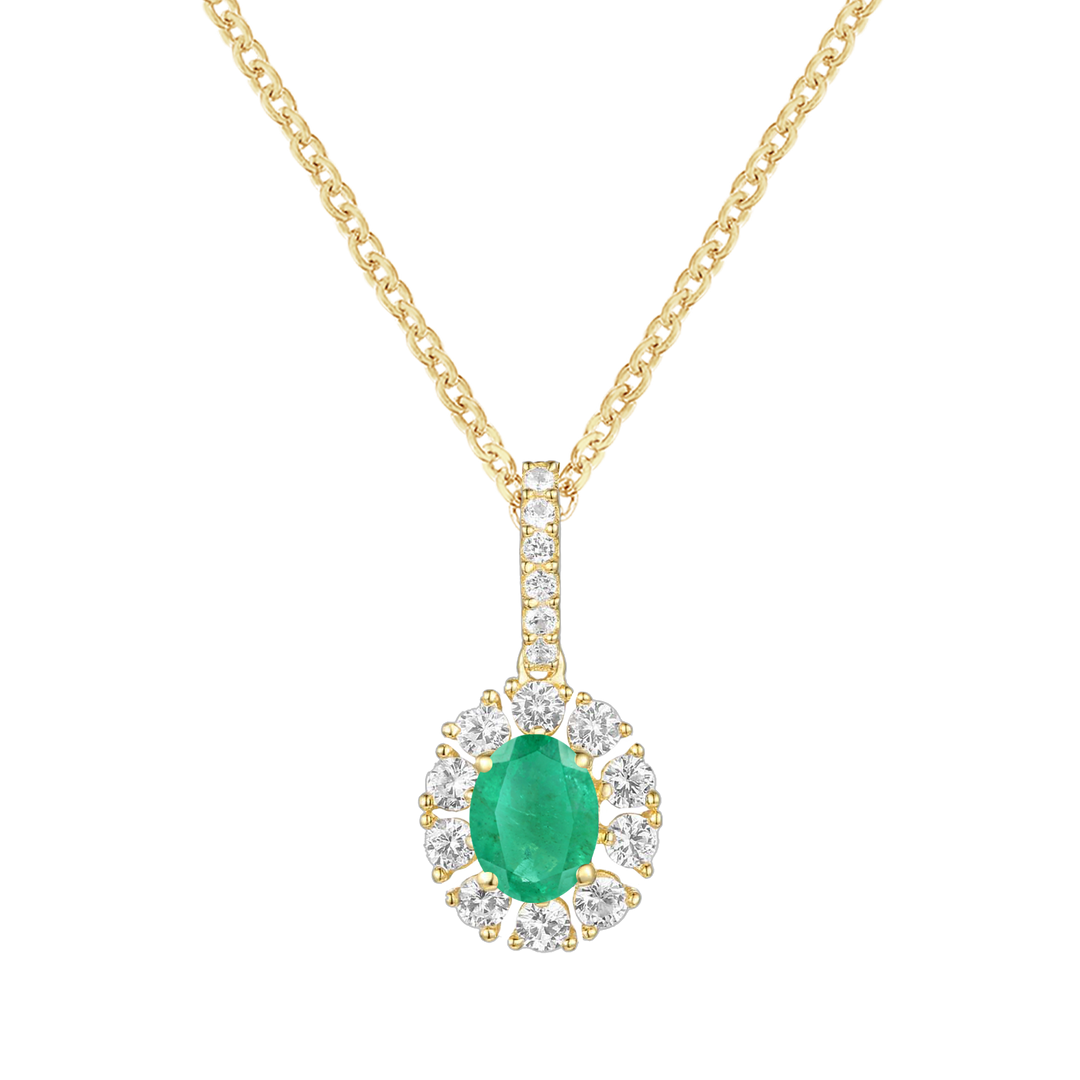 10K Genuine Gemstone & 1/4 ct tw Diamond Oval Pendant with 18" Chain