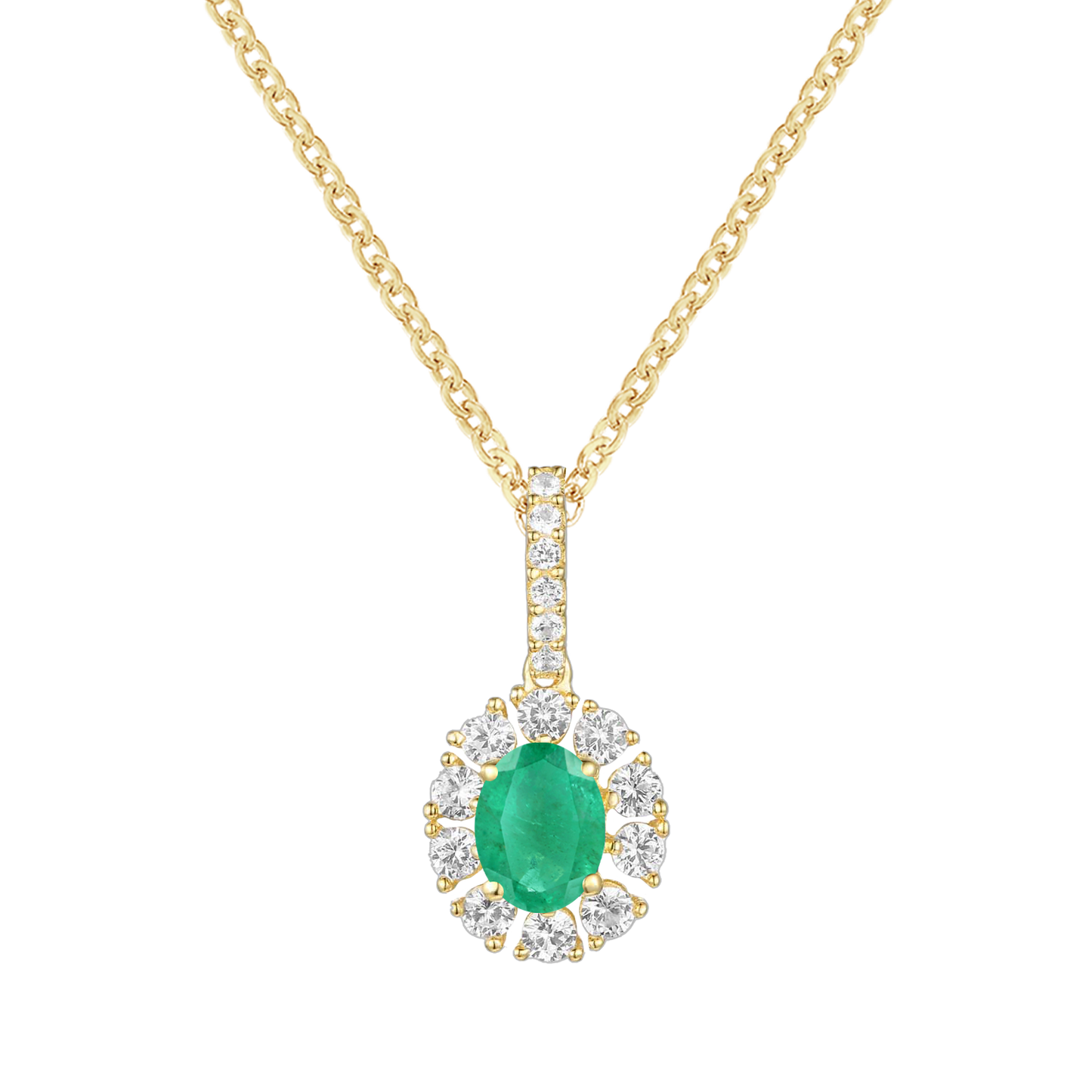 10K Genuine Gemstone & 1/4 ct tw Diamond Oval Pendant with 18" Chain