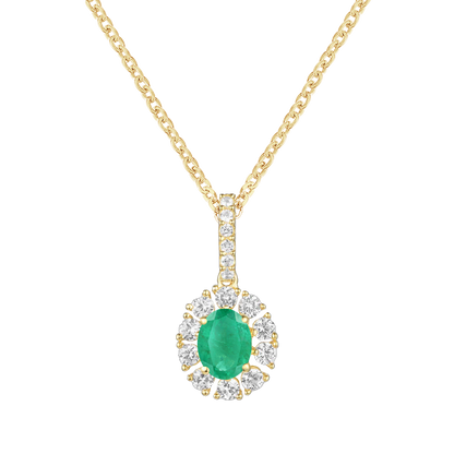10K Genuine Gemstone & 1/4 ct tw Diamond Oval Pendant with 18" Chain