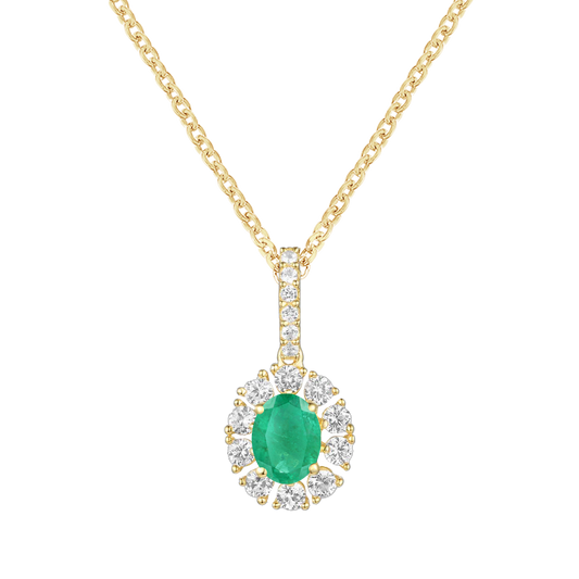 10K Genuine Gemstone & 1/4 ct tw Diamond Oval Pendant with 18" Chain