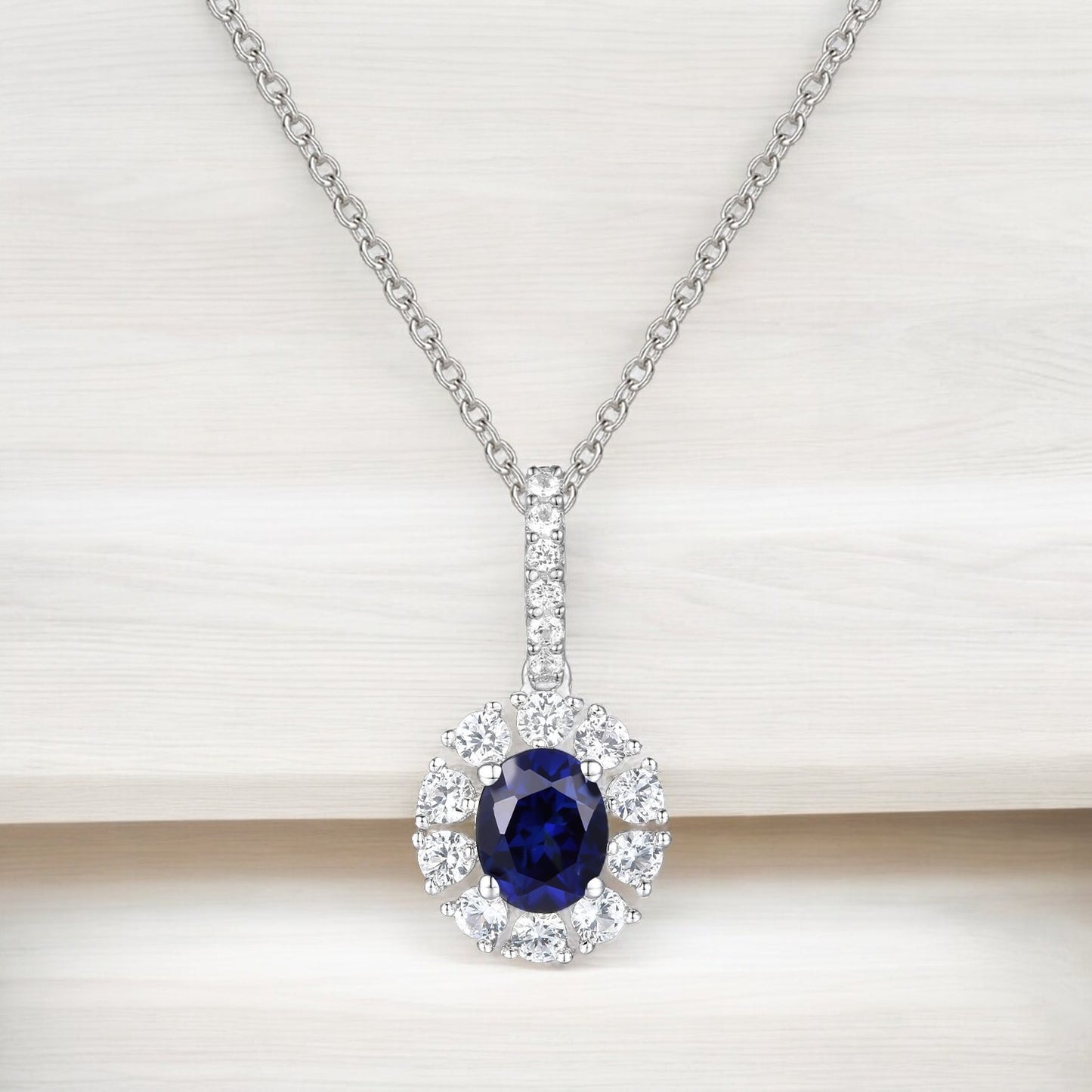 10K Genuine Gemstone & 1/4 ct tw Diamond Oval Pendant with 18" Chain