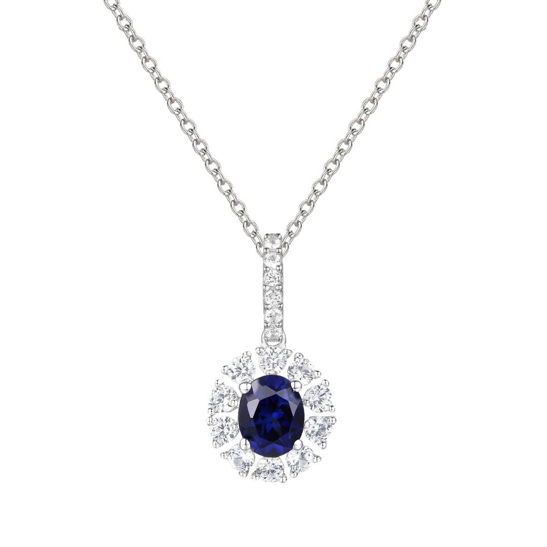 10K Genuine Gemstone & 1/4 ct tw Diamond Oval Pendant with 18" Chain