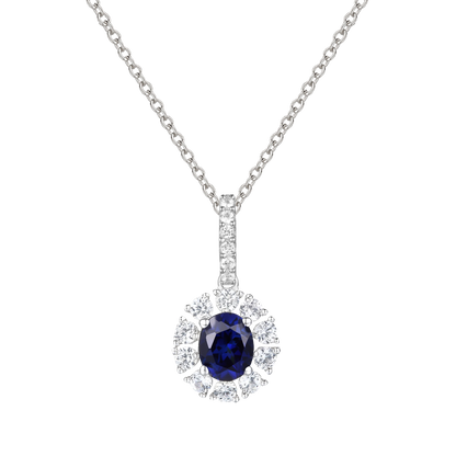 10K Genuine Gemstone & 1/4 ct tw Diamond Oval Pendant with 18" Chain