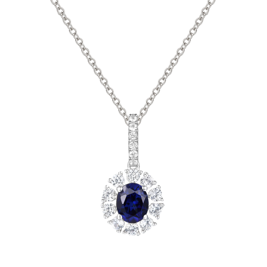 10K Genuine Gemstone & 1/4 ct tw Diamond Oval Pendant with 18" Chain