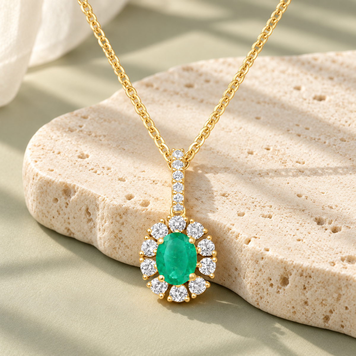 10K Genuine Gemstone & 1/4 ct tw Diamond Oval Pendant with 18" Chain - view 2