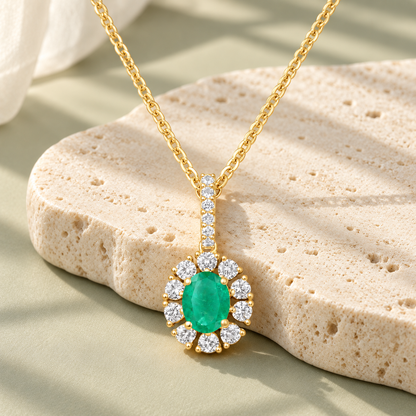10K Genuine Gemstone & 1/4 ct tw Diamond Oval Pendant with 18" Chain - view 2