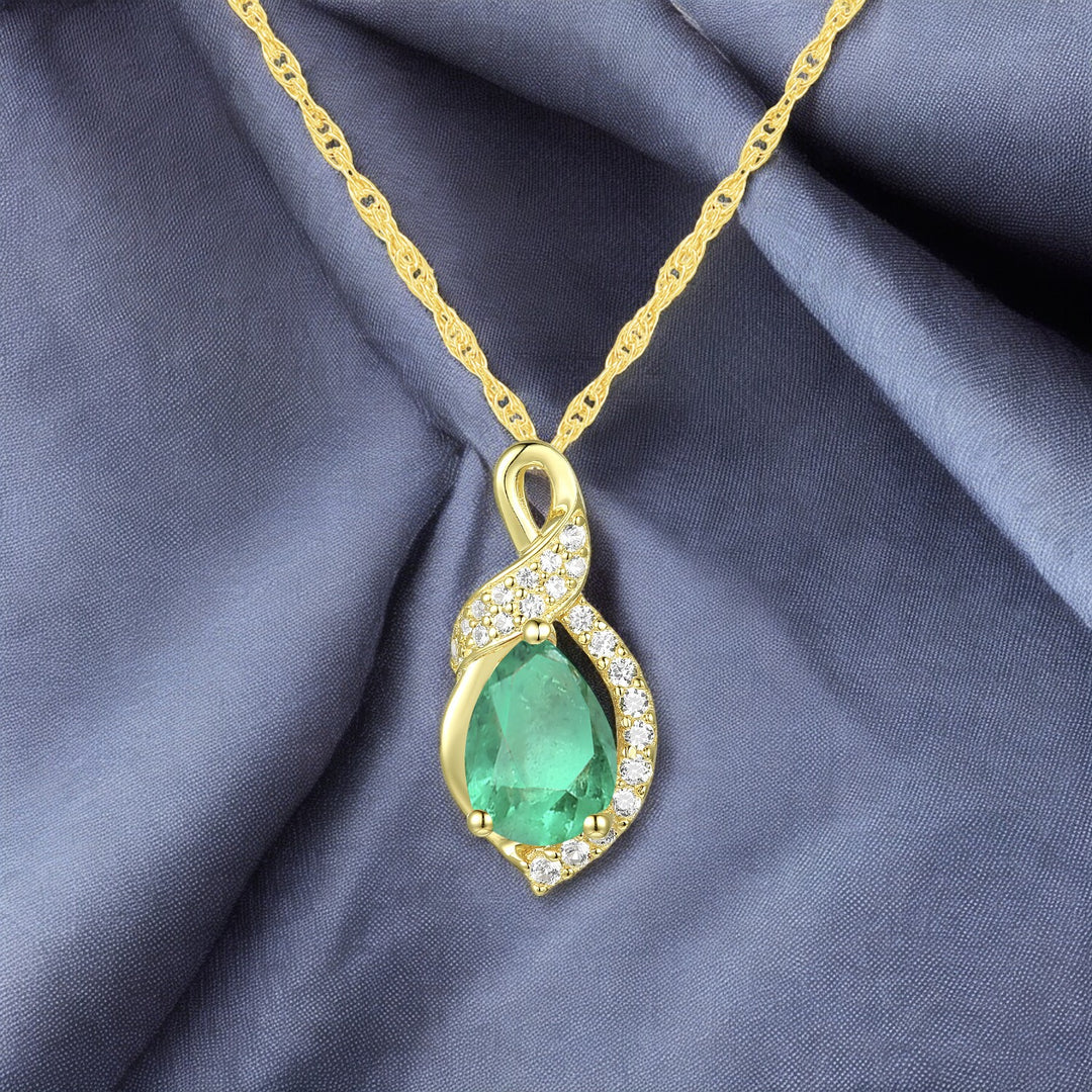 10K Genuine Gemstone & 1/10 ct tw Diamond Pear Ribbon Pendant with 18" Chain