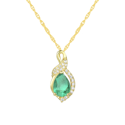 10K Genuine Gemstone & 1/10 ct tw Diamond Pear Ribbon Pendant with 18" Chain