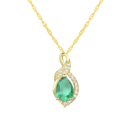 10K Genuine Gemstone & 1/10 ct tw Diamond Pear Ribbon Pendant with 18" Chain