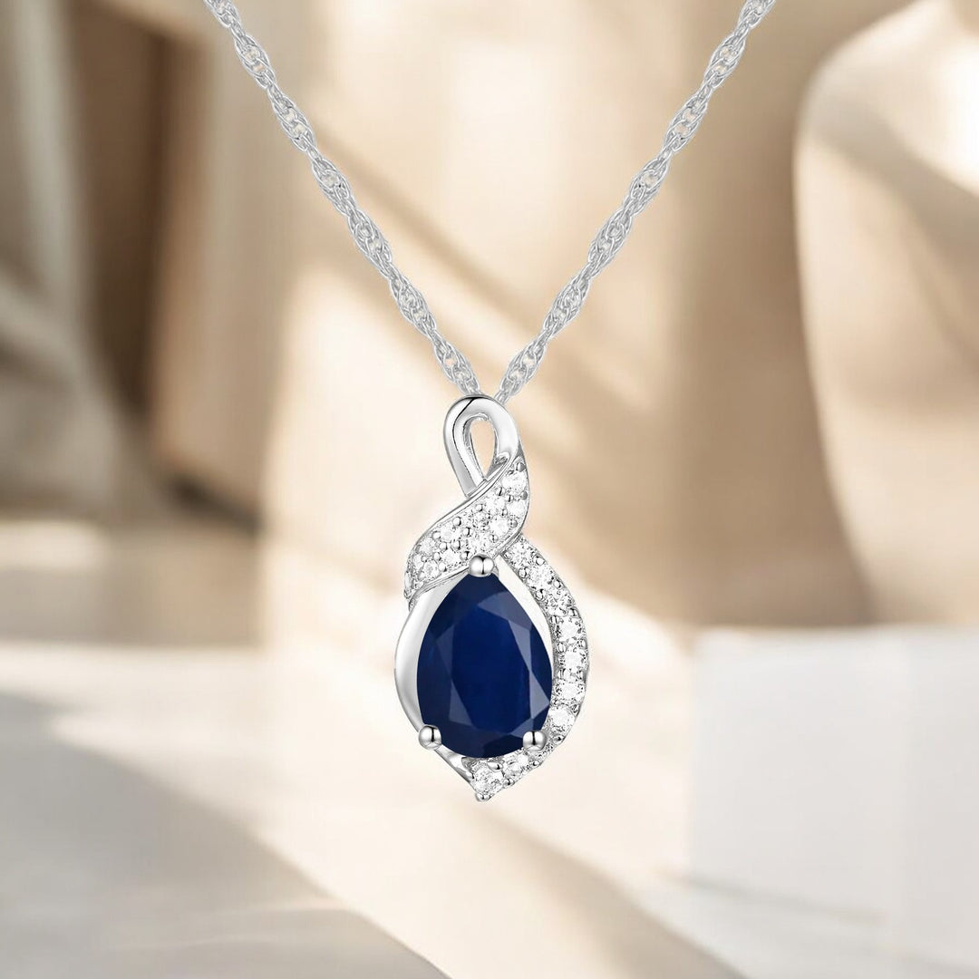 10K Genuine Gemstone & 1/10 ct tw Diamond Pear Ribbon Pendant with 18" Chain