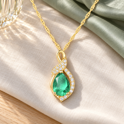 10K Genuine Gemstone & 1/10 ct tw Diamond Pear Ribbon Pendant with 18" Chain