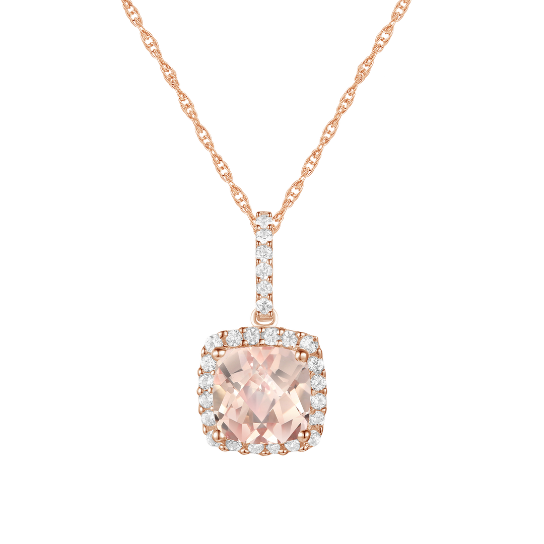 Womens Gemstone & 1/8 CT. T.W. Natural Diamond 10K Rose Gold Cushion Pendant Necklace